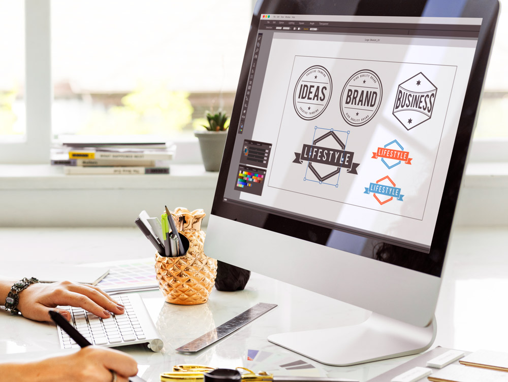 Logos on a computer screen
