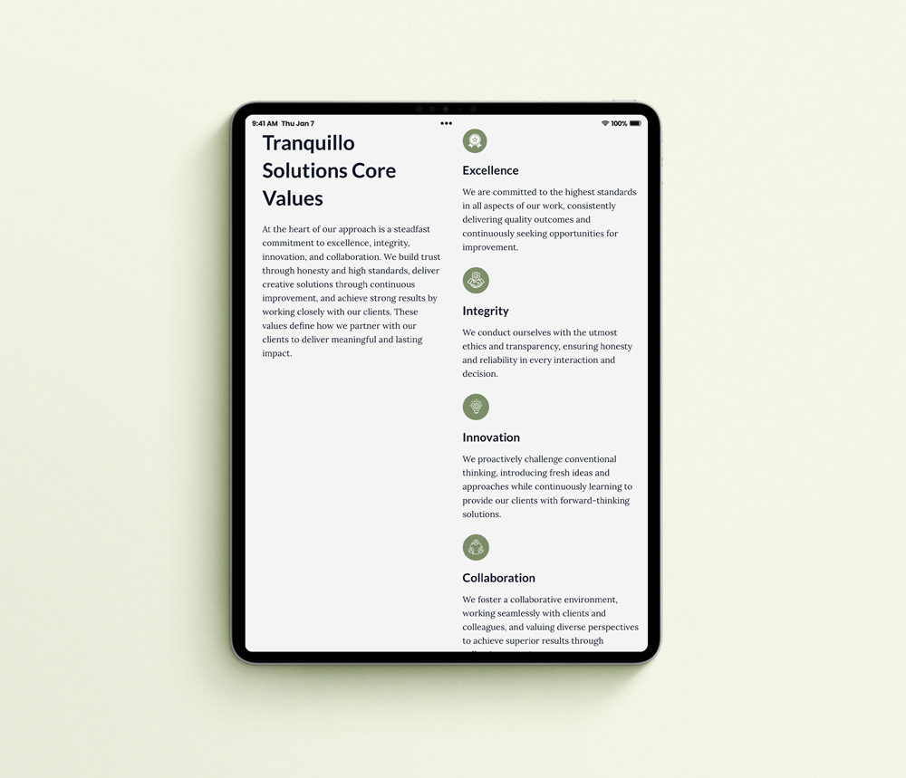 Image of website for Tranquillo Solutions