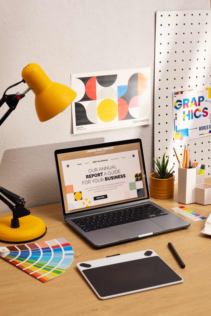 Desk with prootype of a website